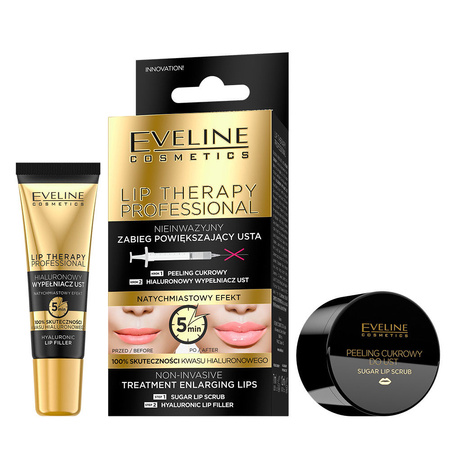 Eveline Zabieg Powiększający Usta 2w1 Peeling Cukrowy 7ml + Hialuronowy Wypełniacz Ust 12ml