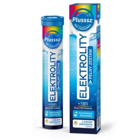 Plusssz Elektrolity + 100% Multiwitamina z sokiem owocowym 24 tabletki musujące  