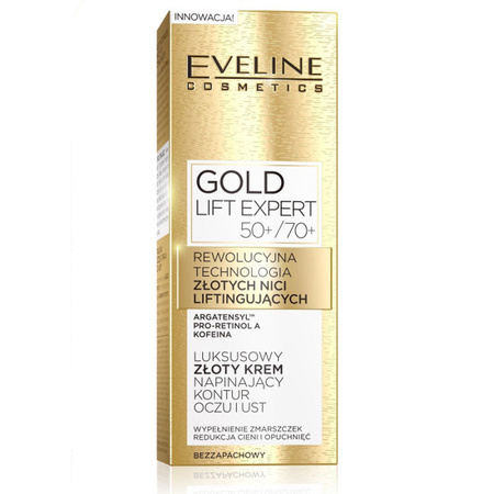 Eveline Gold Lift Expert 50+/70+ Luksusowy Złoty Krem Napinający Kontur Oczu i Ust 15ml