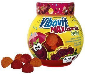 Vibovit Max Odporność Żelki dla dzieci 4-12 lat, zestaw 11 witamin i minerałów o smaku czarnego bzu 50 sztuk