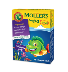 Mollers Omega-3 Rybki żelki o smaku Malinowym 36 sztuk