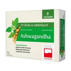Colfarm Zioła w Tabletkach ASHWAGANDHA Naturalne wsparcie dla umysłu i równowagi emocjonalnej 60 tabletek