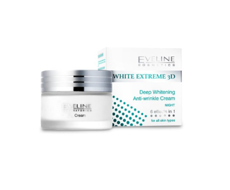Eveline WHite Extreme 3D Wybielający Krem Przeciwzmarszczkowy 6w1 na Noc 50ml