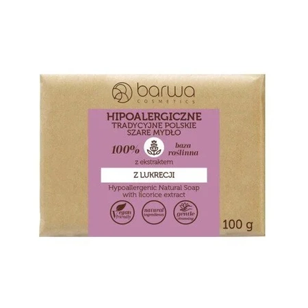 Barwa Hipoalergiczne Tradycyjne Polskie Szare Mydło z Ekstraktem z Lukrecji 100g