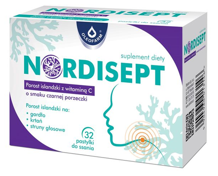 NORDISEPT porost islandzki z witaminą C o smaku czarnej porzeczki 32 pastylki 