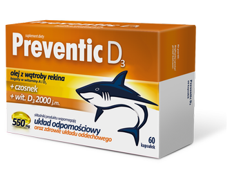 Aflofarm Preventic D3 z olejem z wątroby z rekina + wit. D3 2000 j.m. + czosnek 60 kapsułek