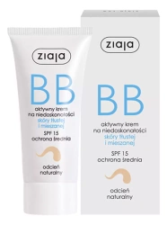 Ziaja BB aktywny Krem do twarzy na niedoskonałości do skóry tłustej i mieszanej SPF15 odcień naturalny 50 ml