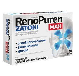 RenoPuren Zatoki Max wsparcie układu odpornościowedo zatop przynosowych i gardła 60 Tabletek