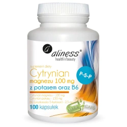 Aliness Cytrynian Magnezu 100 mg z Potasem oraz Witaminą B6 (P-5-P) 100 kapsułek Vege