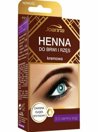 JOANNA HENNA DO BRWI I RZĘS KREMOWA 3.0 CIEMNY BRĄZ 15ML