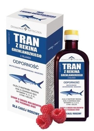 Domowa Apteczka Tran z Rekina Grenlandzkiego Wzmacniający Odporność Smak Malinowy 250 ml