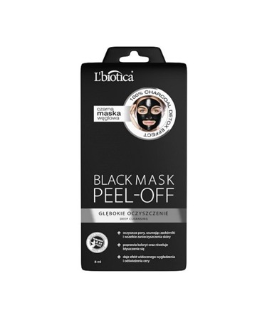 L'biotica Czarna Maska Węglowa Peel-Off Głębokie Oczyszczanie 8ml