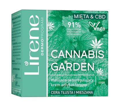 Lirene Cannabis Garden matująco-seboregulujący krem antybakteryjny Cera tłusta i mieszana 50 ml